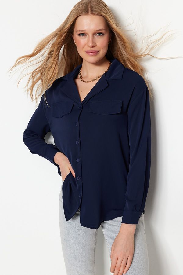 Trendyol Trendyol Shirt - Navy blue - Oversize