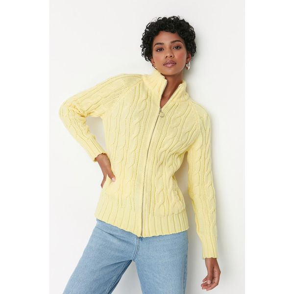 Trendyol Trendyol Soft Yellow Zipper Detailed Knitwear Cardigan