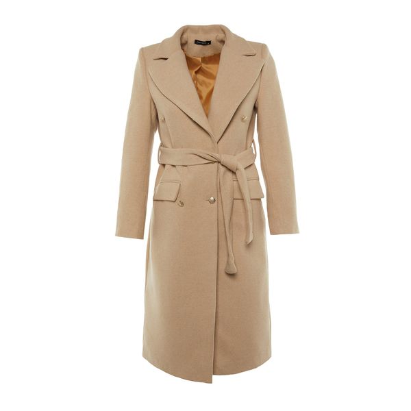 Trendyol Trendyol Stone Belted Button Closure Stamp Coat