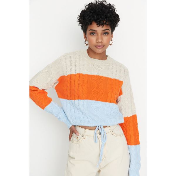 Trendyol Trendyol Stone Color Block Cord Detailed Crop Knitwear Sweater