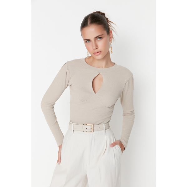 Trendyol Trendyol Stone Fitted Corduroy Knitted Blouse
