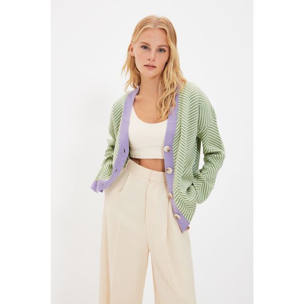 Trendyol Trendyol Stone Jacquard Color Block Knitwear Cardigan