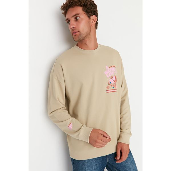 Trendyol Trendyol Stone Men's Oversize Fit Crew Neck Printed Sweatshirt
