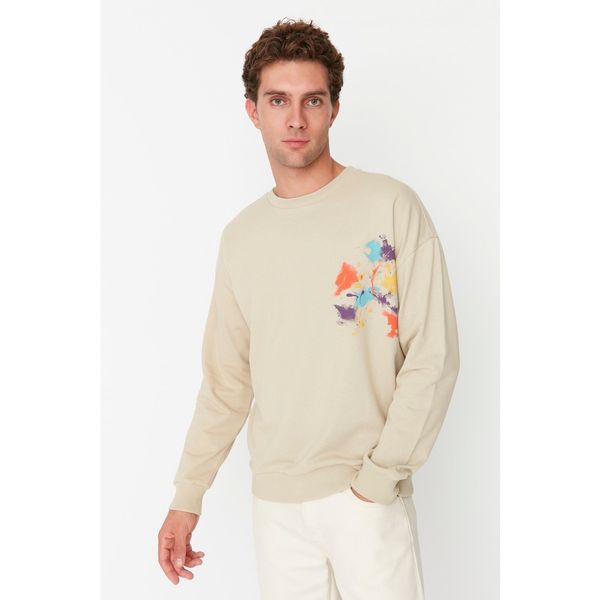 Trendyol Trendyol Stone Men's Oversize Fit Crew Neck Printed Sweatshirt