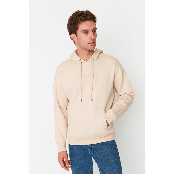 Trendyol Trendyol Stone Men's Oversize Fit Hooded Long Sleeve Printed Thick Sweatshirt