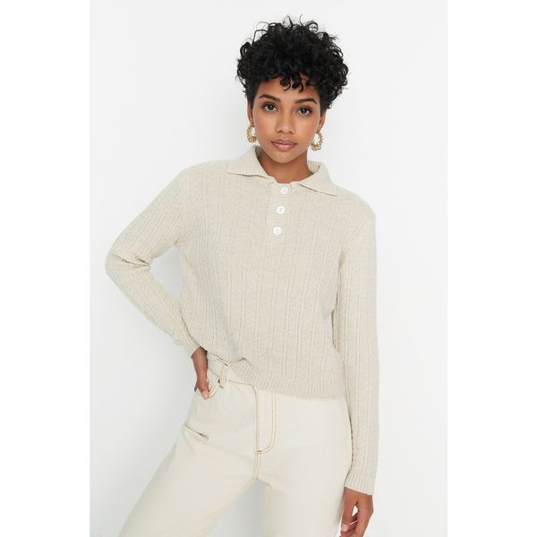 Trendyol Trendyol Stone Polo Collar Crop Knitwear Sweater