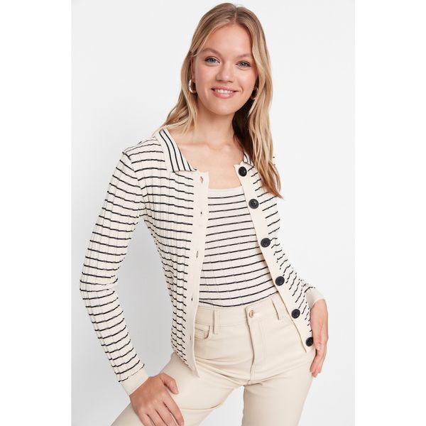 Trendyol Trendyol Stone Striped Button Detailed Blouse-cardigan Knitwear Suit