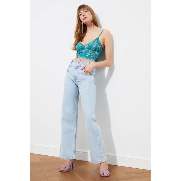 Trendyol Trendyol Super High Waist Wide Leg Jeans WITH Light Blue Double Button DetailING