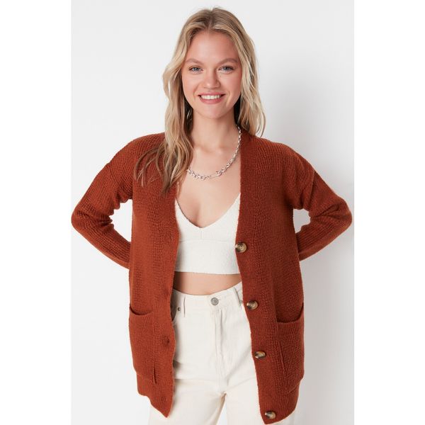 Trendyol Trendyol Taba Oversize Pocket Detailed Knitwear Cardigan