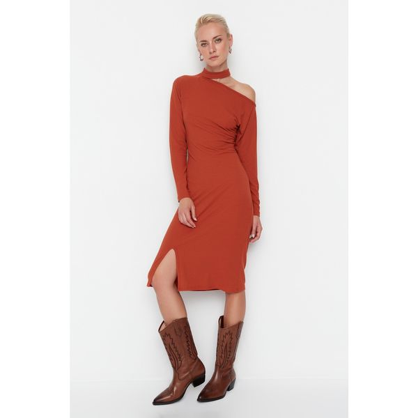 Trendyol Trendyol Tile Cut Out Detailed Corduroy Knitted Dress