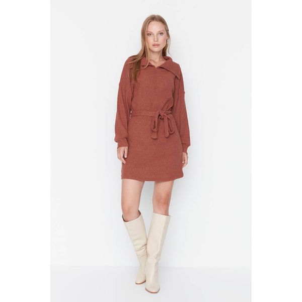 Trendyol Trendyol Tile Fake Knitwear Belted Mini Knitted Dress