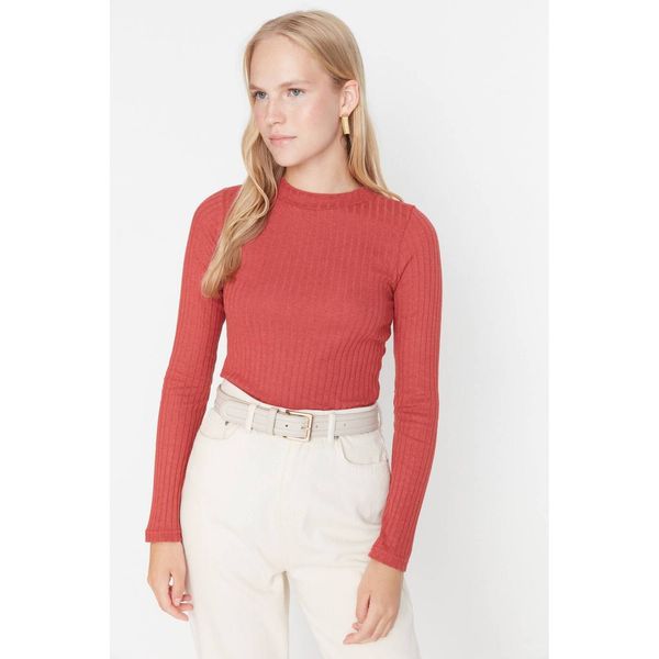 Trendyol Trendyol Tile Stand Collar Corduroy Basic Knitted Blouse