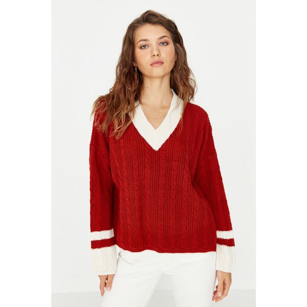 Trendyol Trendyol Tile V-Neck Knit Detailed Oversize Knitwear Sweater