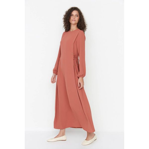 Trendyol Trendyol Tile Waist Rope Detailed Crew Neck Woven Dress