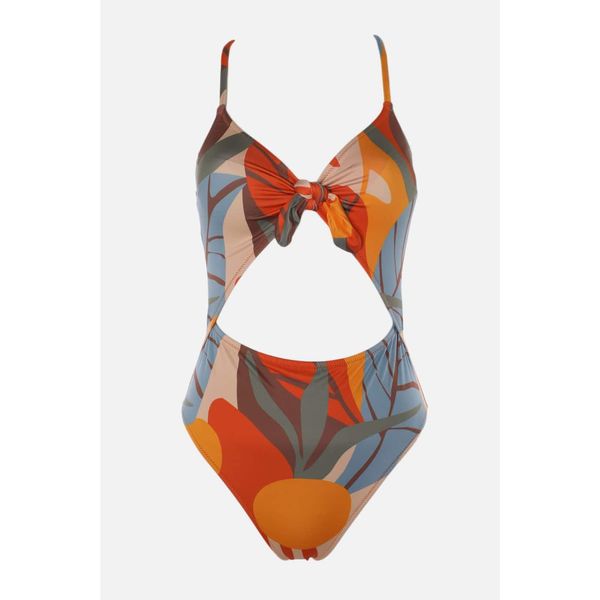 Trendyol Trendyol Tropical Patterned Cut Out Detailed Swimsuit