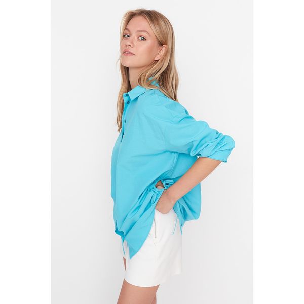 Trendyol Trendyol Turquoise Pleated Woven Beach Shirt