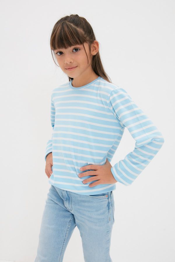 Trendyol Trendyol White-Blue 2-Pack Cycling Collar Girl Knitted T-Shirt