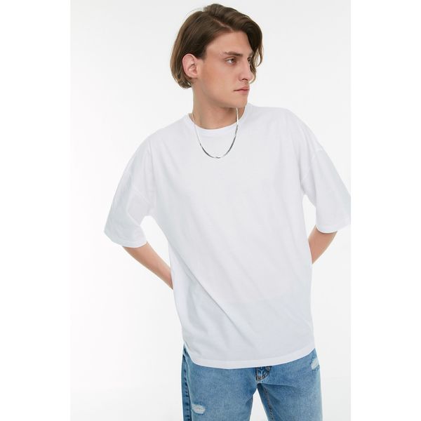 Trendyol Trendyol White Men's Basic 100% Cotton Crew Neck Oversized Short Sleeved T-Shirt