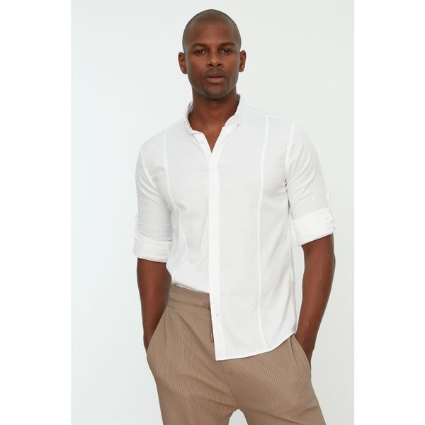 Trendyol Trendyol White Men's Super Slim Fit Buttoned Collar Handled Epaulet Shirt