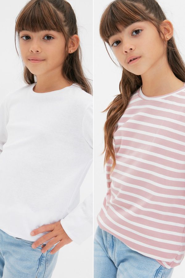 Trendyol Trendyol White-Pink 2-Pack Cycling Collar Girl Knitted T-Shirt