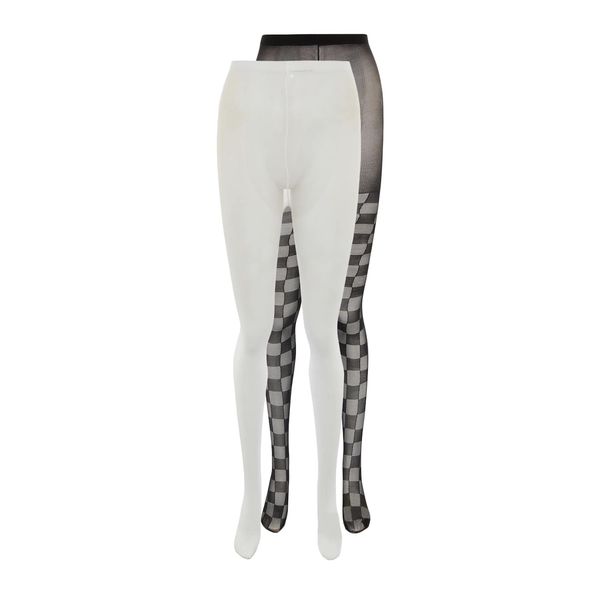 Trendyol Trendyol White Plain and Patterned 2-Pack Knitted Tights