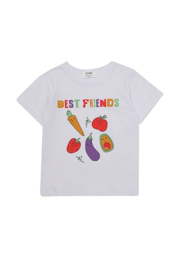 Trendyol Trendyol White Printed Crew Neck Boy Knitted T-Shirt