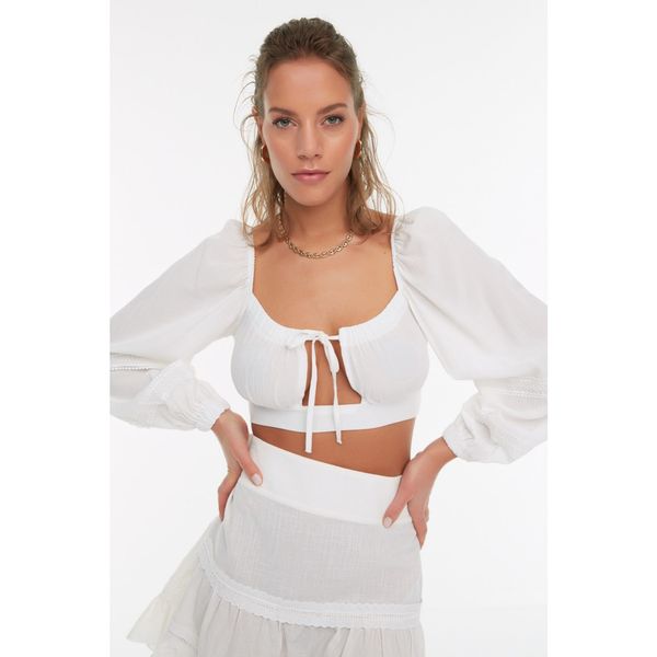 Trendyol Trendyol White Tie Detailed Long Sleeve Blouse