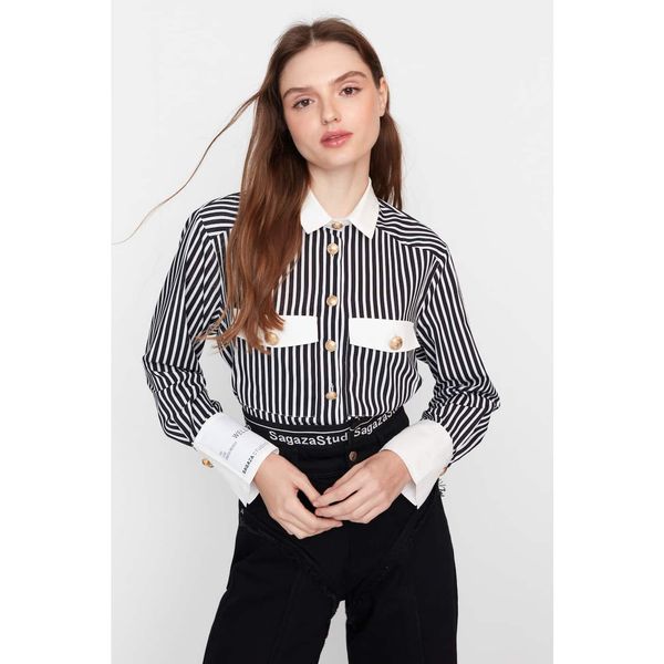 Trendyol Trendyol X Sagaza Studio Black White Striped Button Detailed Shirt