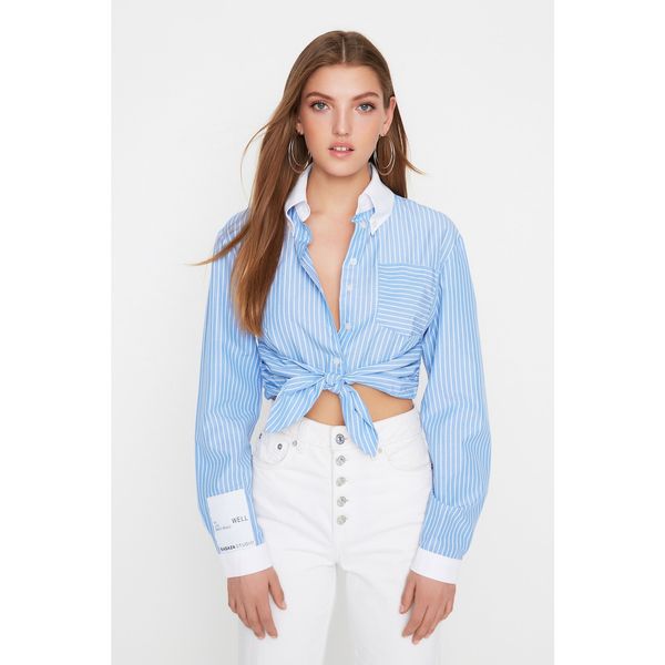 Trendyol Trendyol X Sagaza Studio Blue Striped Lacing Detailed Shirt