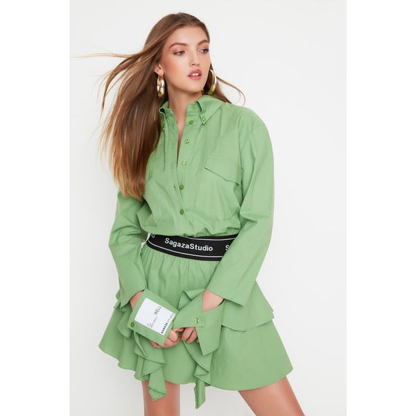 Trendyol Trendyol X Sagaza Studio Green Detailed Poplin Dress