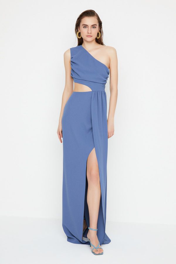 Trendyol Trendyol X Sagaza Studio Indigo One Shoulder Cut Out Detailed Evening Dress