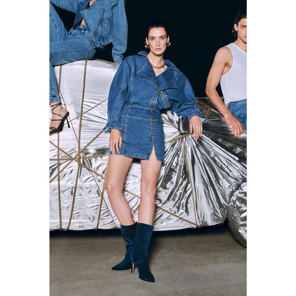 Trendyol Trendyol X Zeynep Tosun Blue Jacket Collar Detailed Denim Dress