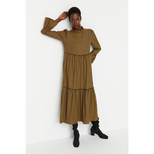 Trendyol Trendyol Yellow Check Crew Neck Woven Dress