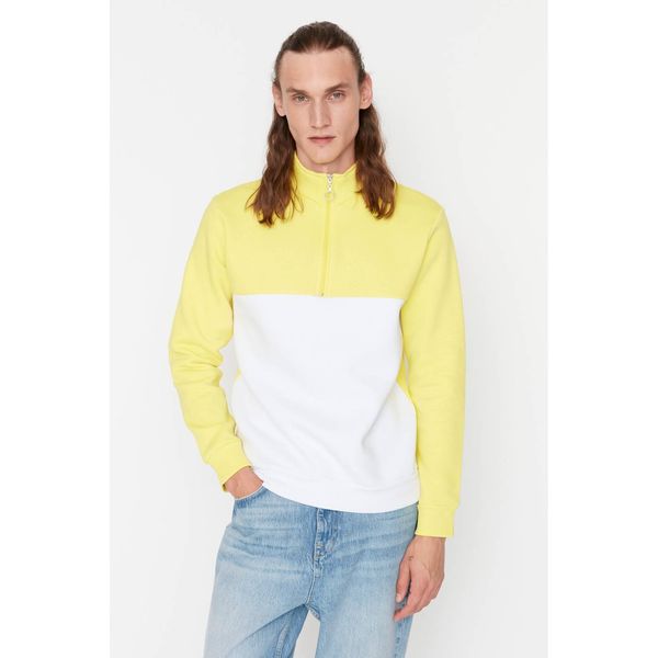 Trendyol Trendyol Yellow Men Regular Fit Stand Collar Color Block Sweatshirt