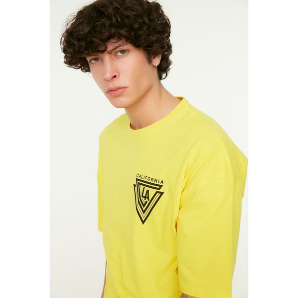 Trendyol Trendyol Yellow Men's Oversize Short Sleeve Printed T-Shirt