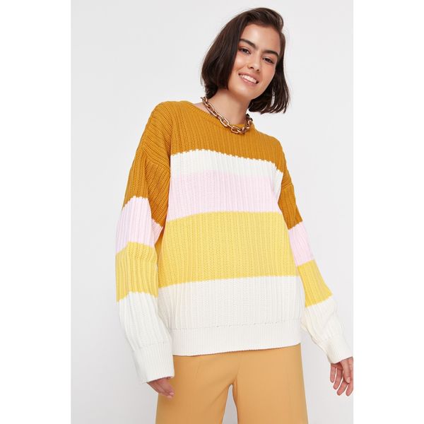 Trendyol Trendyol Yellow Oversize Color Block Knitwear Sweater