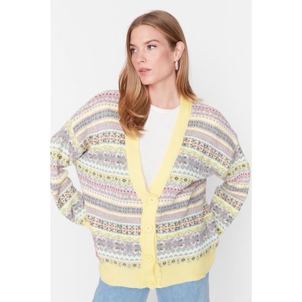 Trendyol Trendyol Yellow Oversize Patterned Knitwear Cardigan