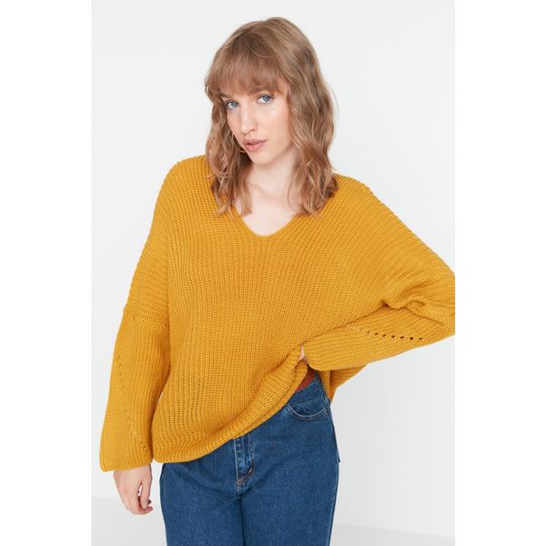 Trendyol Trendyol Yellow Wool Oversized V-Neck Knitwear Sweater