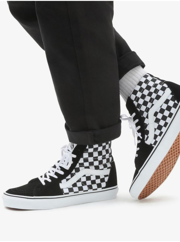 Vans Black-and-White Patterned Leather Ankle Sneakers VANS UA SK8-Hi - unisex