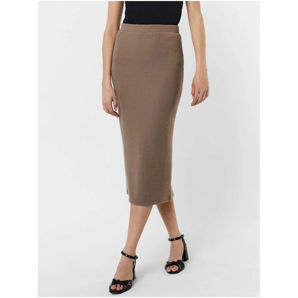 Vero Moda Brown Women's Ribbed Pencil Midi Skirt VERO MODA Augusta - Ladies