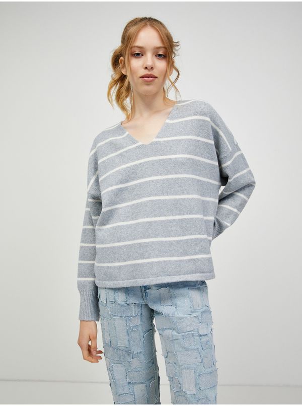 Vero Moda Light gray striped oversize sweater VERO MODA Doffy - Women
