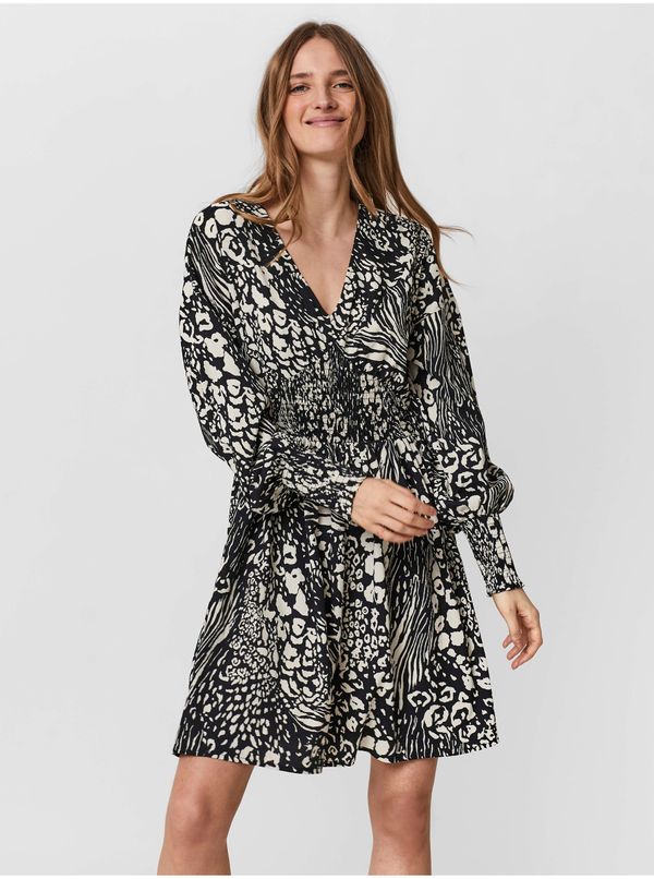 Vero Moda Vero Moda Cream-Black Dress for Women Patterned Dress with Balloon Sleeves VERO MOD - Ladies