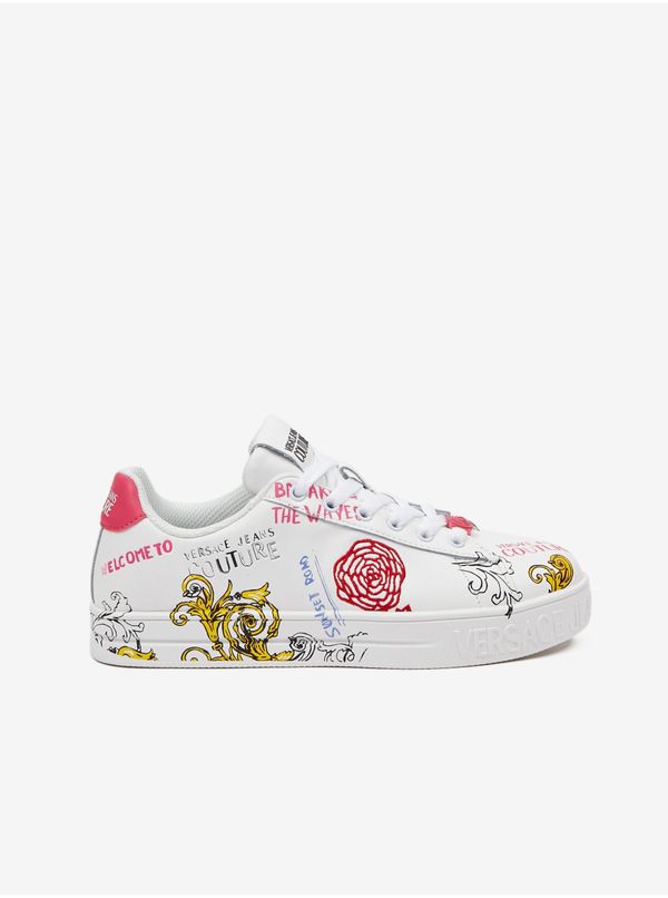 Versace Jeans Couture White Womens Patterned Leather Sneakers Versace Jeans Couture Fondo - Women