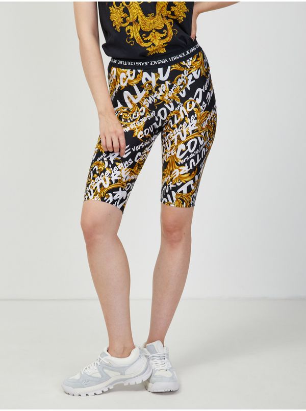 Versace Jeans Couture Yellow-Black Women Patterned Short Leggings Versace Jeans Couture - Women
