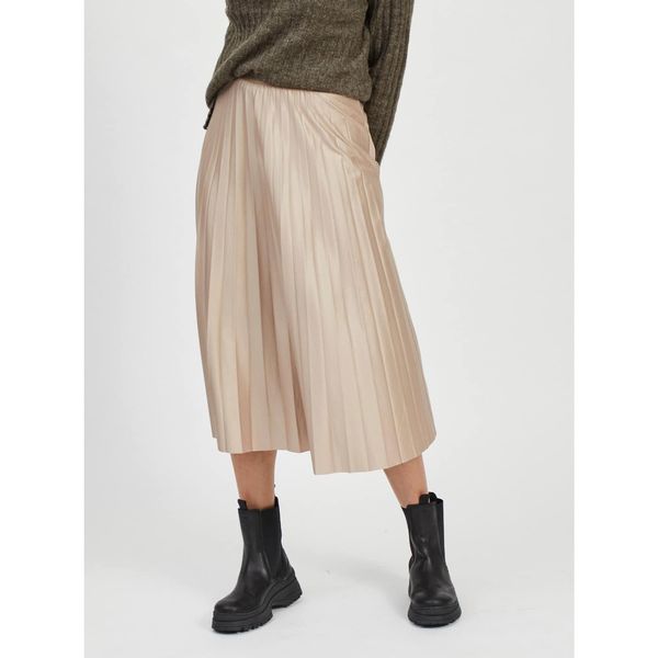 Vila Beige Pleated Midi Skirt VILA-Nitban - Women