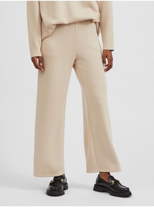 Vila Beige wide shortened trousers VILA Emely - Women