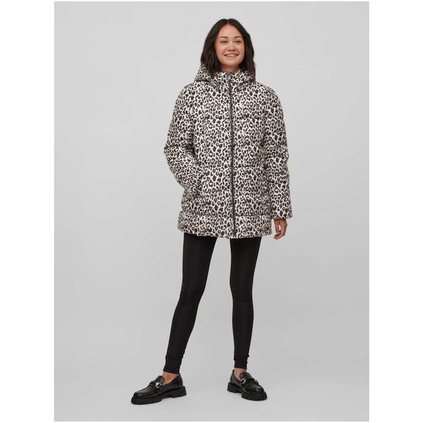 Vila Black-cream patterned winter jacket with hood VILA Tate - Women