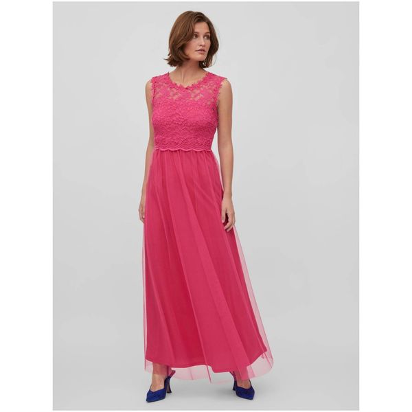 Vila Dark pink women's maxi-dress with lace VILA Lynnea - Ladies