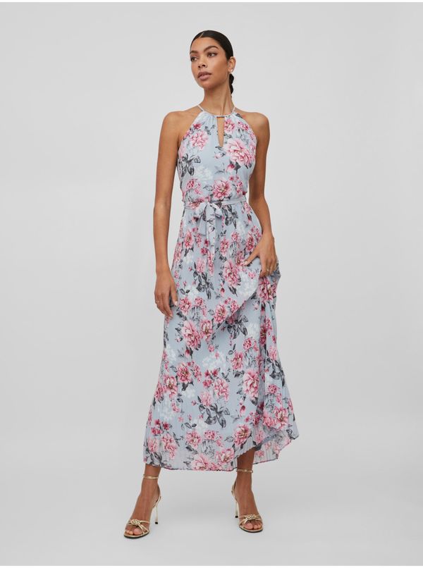 Vila Light blue women's floral maxi-dresses VILA Juliette - Ladies