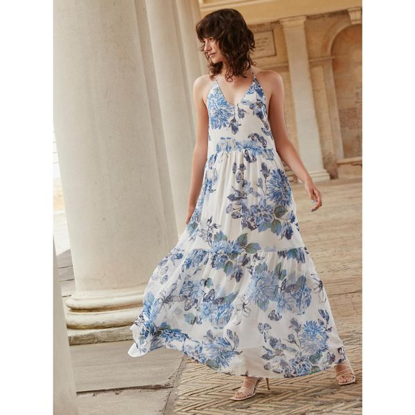 Vila White-blue floral maxi dresses VILA Viola - Women